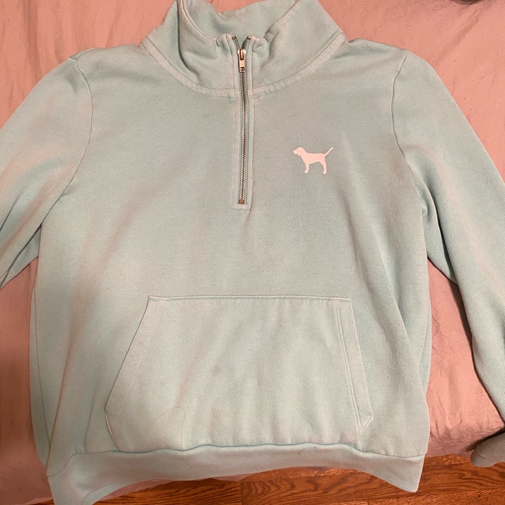 Turquoise pink quarter zip sweater